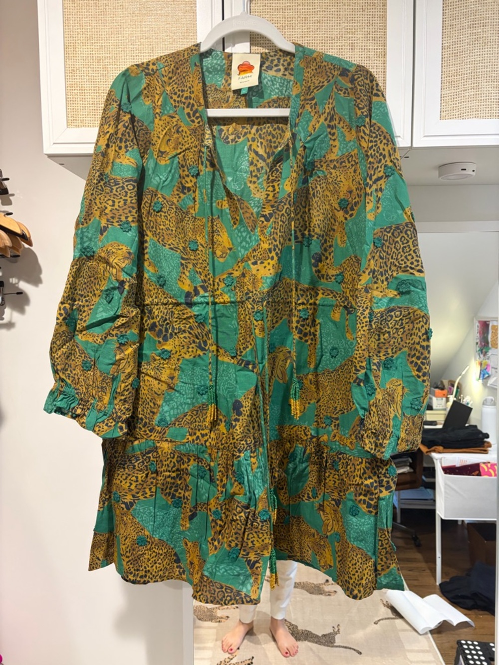 FARM Rio Green and Mustard Animal-Print Midi Dress